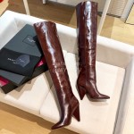 Ysl Autumn Winter Fashion Calf Leather Pointed High Heel Boots For Women Brown