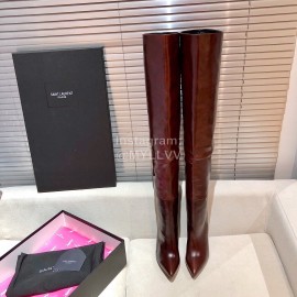 Ysl Autumn Winter Fashion Calf Leather Pointed High Heel Boots For Women Brown