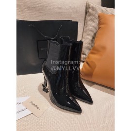 Ysl Fashion Patent Leather Pointed High Heel Boots For Women Black