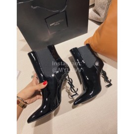 Ysl Fashion Patent Leather Pointed High Heel Boots For Women Black