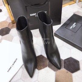 Ysl Fashion Calf Leather Pointed High Heel Boots For Women Black
