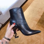 Ysl Fashion Black Calf Leather Pointed High Heel Boots For Women 
