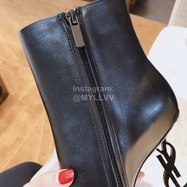 Ysl Fashion Black Calf Leather Pointed High Heel Boots For Women 