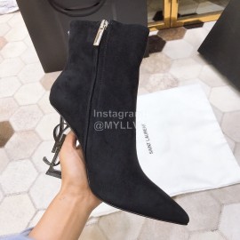 Ysl Fashion Black Velvet Leather Pointed High Heel Boots For Women 