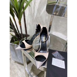 Ysl Fashion Diamond Pointed High Heel Sandals For Women Beige