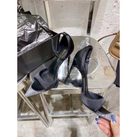Ysl Fashion Diamond Pointed High Heel Sandals For Women Black
