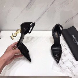 Ysl Fashion Patent Leather Pointed High Heel Sandals For Women Black