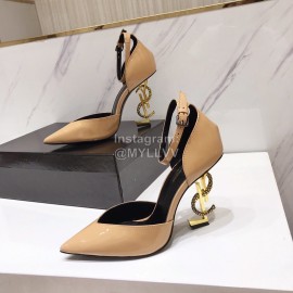 Ysl Fashion Patent Leather Pointed High Heel Sandals For Women Apricot