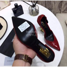 Ysl Fashion Patent Leather Gold High Heels For Women Red