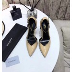 Ysl Fashion Patent Leather Gold High Heels For Women Apricot