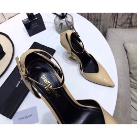 Ysl Fashion Patent Leather Gold High Heels For Women Apricot