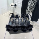 Ysl Amber Mink Hair High Heeled Sandals For Women Black