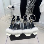 Ysl Amber Mink Hair High Heeled Sandals For Women White