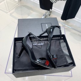 Ysl Amber Patent Leather High Heeled Sandals For Women Black