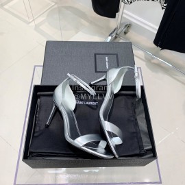 Ysl Amber Leather High Heeled Sandals For Women Silver
