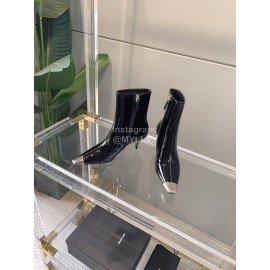 Ysl Fashion Patent Leather Pointed High Heeled Boots For Women Black