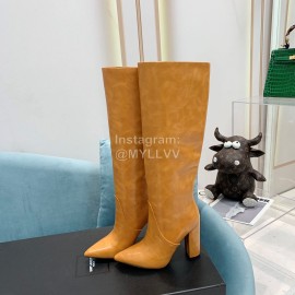Ysl Fashion Cowhide Thick High Heeled Long Boots For Women Brown