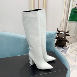 Ysl Fashion Cowhide Thick High Heeled Long Boots For Women White