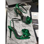 Ysl Silk Sheepskin High Heeled Sandals For Women Green