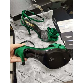 Ysl Silk Sheepskin High Heeled Sandals For Women Green