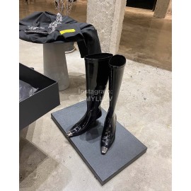 Ysl Fashion Patent Leather High Heeled Long Boots For Women Black