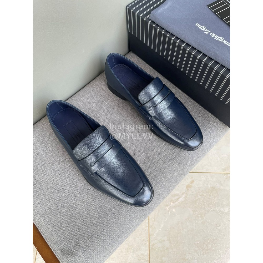 Zegna Autumn Winter Leather Casual Shoes For Men Blue