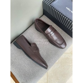 Zegna Autumn Winter Leather Casual Shoes For Men Coffee