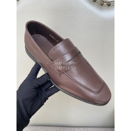Zegna Autumn Winter Leather Casual Shoes For Men Coffee