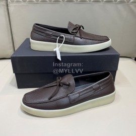Zegna Fashion Leather Bow Casual Shoes For Men Coffee