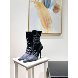 Alexander Wang Spring Summer Elastic Silk Embroidered High Heels Boots For Women Black