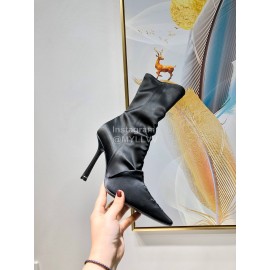 Alexander Wang Spring Summer Elastic Silk Embroidered High Heels Boots For Women Black