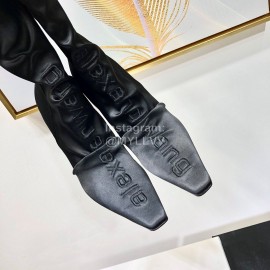 Alexander Wang Spring Summer Elastic Silk Embroidered High Heels Boots For Women Black