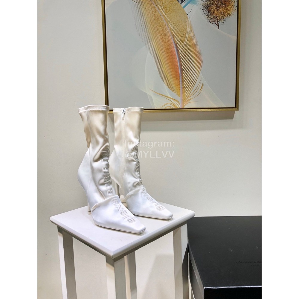 Alexander Wang Spring Summer Elastic Silk Embroidered High Heels Boots For Women White