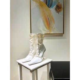 Alexander Wang Spring Summer Elastic Silk Embroidered High Heels Boots For Women White