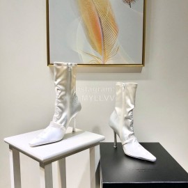 Alexander Wang Spring Summer Elastic Silk Embroidered High Heels Boots For Women White