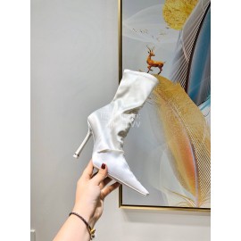 Alexander Wang Spring Summer Elastic Silk Embroidered High Heels Boots For Women White