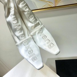 Alexander Wang Spring Summer Elastic Silk Embroidered High Heels Boots For Women White