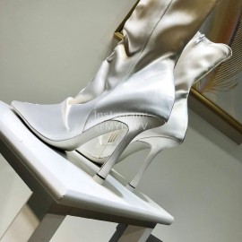 Alexander Wang Spring Summer Elastic Silk Embroidered High Heels Boots For Women White