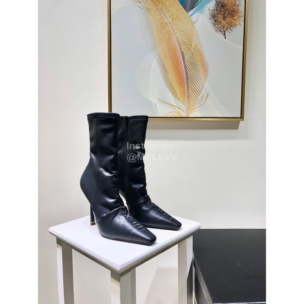 Alexander Wang Spring Summer Leather Embroidered High Heels Boots For Women Black