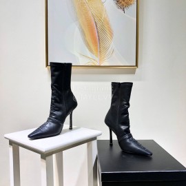 Alexander Wang Spring Summer Leather Embroidered High Heels Boots For Women Black