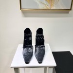 Alexander Wang Spring Summer Elastic Silk Embroidered  High Heels Short Boots For Women Black