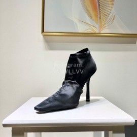 Alexander Wang Spring Summer Elastic Silk Embroidered  High Heels Short Boots For Women Black