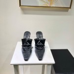 Alexander Wang Spring Summer Elastic Silk Embroidered High Heels Sandals For Women Black