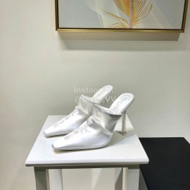 Alexander Wang Spring Summer Elastic Silk Embroidered High Heels Sandals For Women White