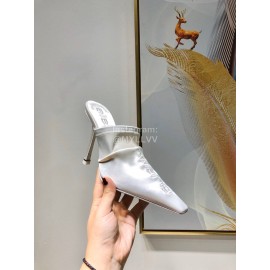 Alexander Wang Spring Summer Elastic Silk Embroidered High Heels Sandals For Women White