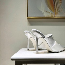 Alexander Wang Spring Summer Elastic Silk Embroidered High Heels Sandals For Women White