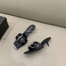 Alexander Wang New Silk Sheepskin High Heeled Slippers For Women Black