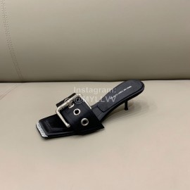 Alexander Wang New Silk Sheepskin High Heeled Slippers For Women Black