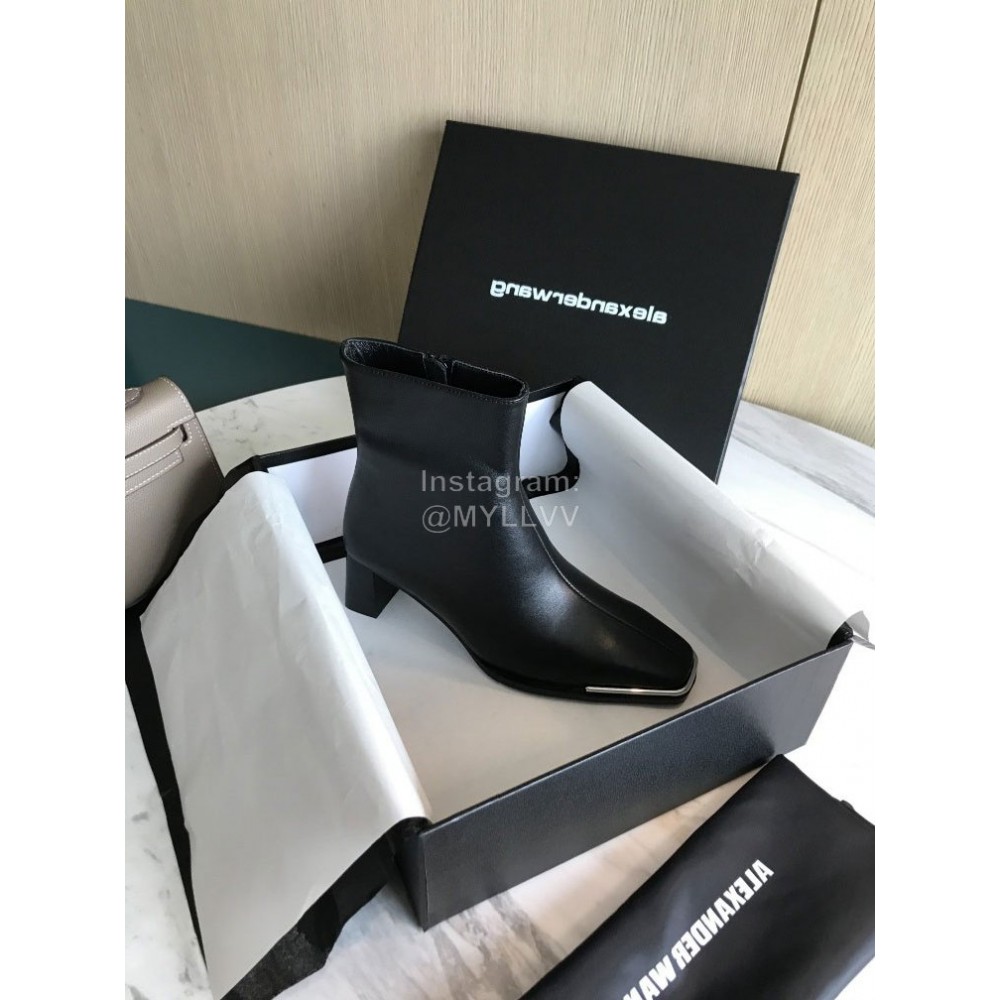Alexander Wang New Black Leather Square Head High Heel Boots For Women