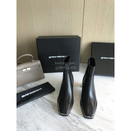 Alexander Wang New Black Leather Square Head High Heel Boots For Women